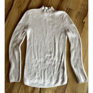 Banana Republic Ivory Mock Neck Fine Knit Cream Merino Wool Cashmere Sweater